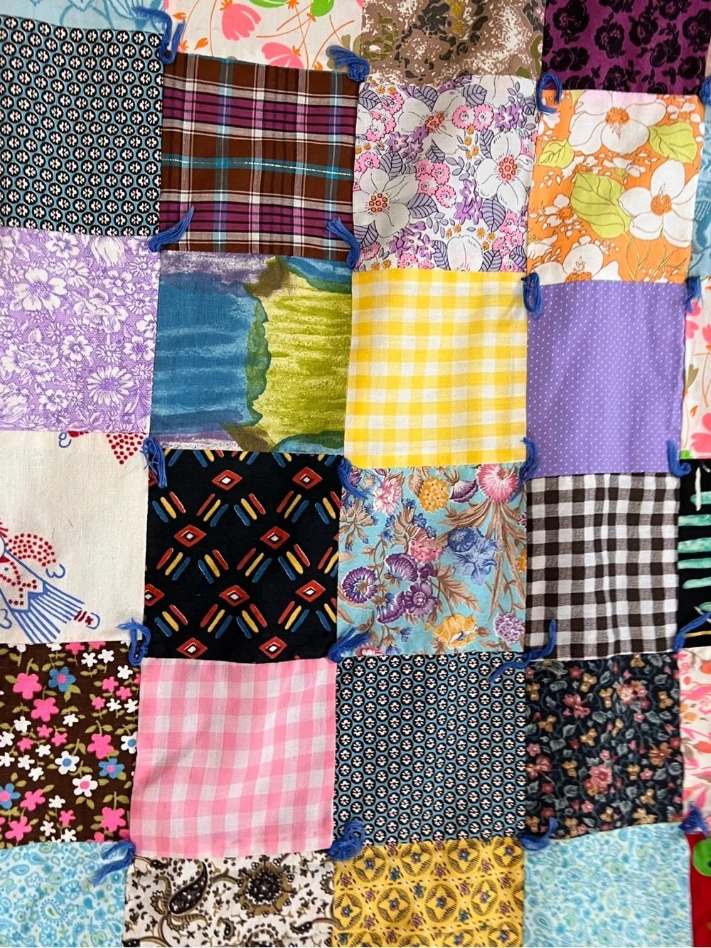 Vintage 70's 46”x 77” Patchwork Quilt Groovy Patterns Colors Mod